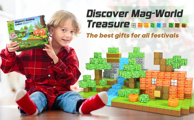 Magnetic Building Blocks Mine World Magnet Cube Set for Boy Girl Kid Age 3+ DIY Model Children Stem Minecrafts Sensory Toy