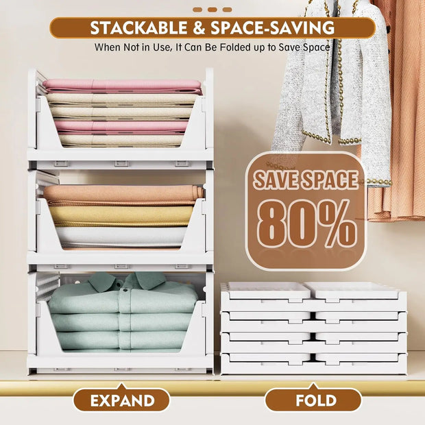 5 Pack Stackable Closet Organizer Box, Multifunctional & Foldable Closet Storage Basket for Bathroom Kitchen Laundry Room