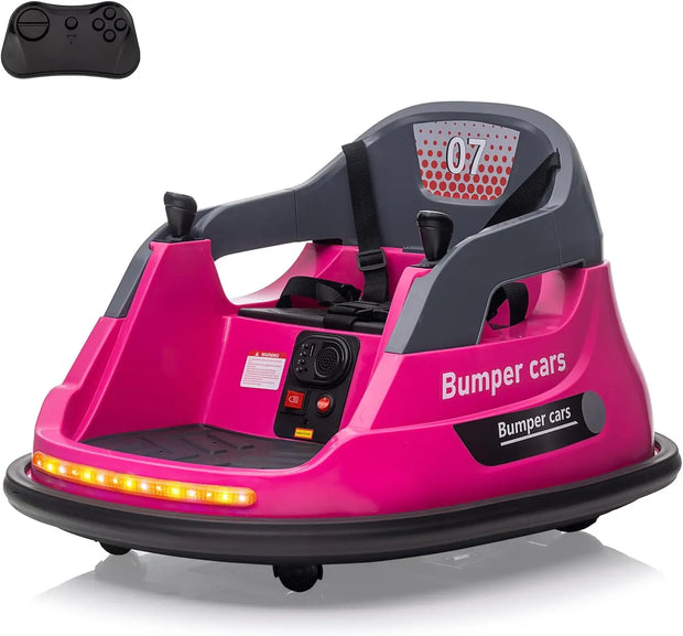 12V  Toddlers Bumper Car w/Remote Control, Large Seat, Music, LED Lights,Electric Kids Car, Ride on Toy for Boys Girls (Pink)