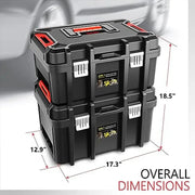 Portable Lockable Tool Boxes Set Removable Tray Large Capacity Garage Workshop Organizer Storage Stainless Steel Plastic