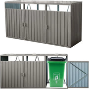 Outdoor Trash Can Storage 3 Bins,Garbage Bin Storage Shed with Waterproof Metal,Suitable for Garden Yard(Light Grey-3 Doors)