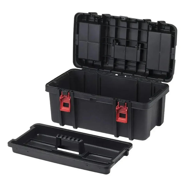 22-Inch Heavy-Duty Black Tool Box with Clear Lid Organizers Removable Utility Tray Carrying Handle