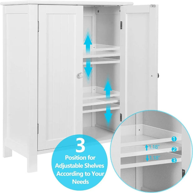 Modern Bathroom Floor Storage Cabinet with Adjustable Shelf and Double Door Rust Proof, Living Room Modern Home Furniture