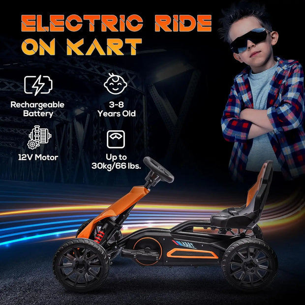 12V Electric Go Kart for Kids, Outdoor Ride-On Toy with Forward Backward Drive & Adjustable Speed, Gift for Child 3-8 Year