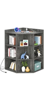 Corner Cabinet Storage with USB Ports and Outlets, Cube Toy Storage for Small Space, Wooden Cubby Bookshelf with 9 Cubes