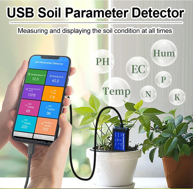 Gemho Factory portable USB type-c 8 in1 soil  sensor free android app data read moisture soil npk meter sensor