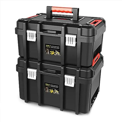 Portable Lockable Tool Boxes Set Removable Tray Large Capacity Garage Workshop Organizer Storage Stainless Steel Plastic