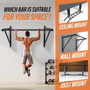 Heavy duty wall mounted pull up bar-Multi-grip ceiling strength/joist mount/chin-up bar for home gym portable