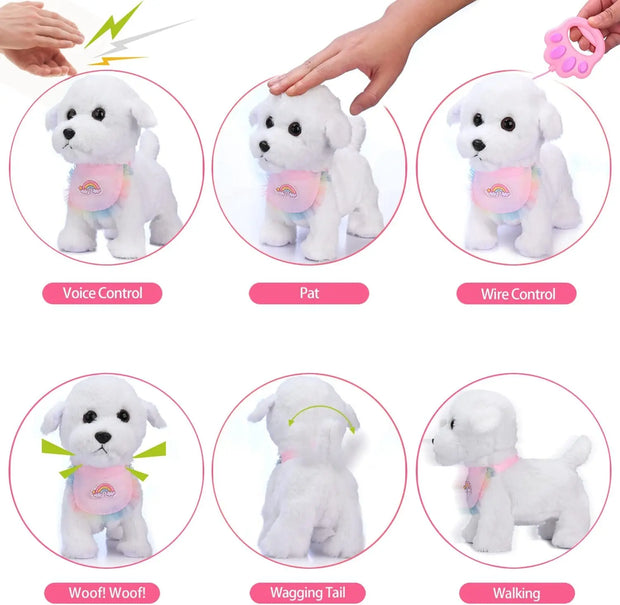 Plush Puppy Electronic Interactive Toy for Kid Shake Tail Pretend Dress Up Stuffed Dog Walking Barking Toy Dog with Leash