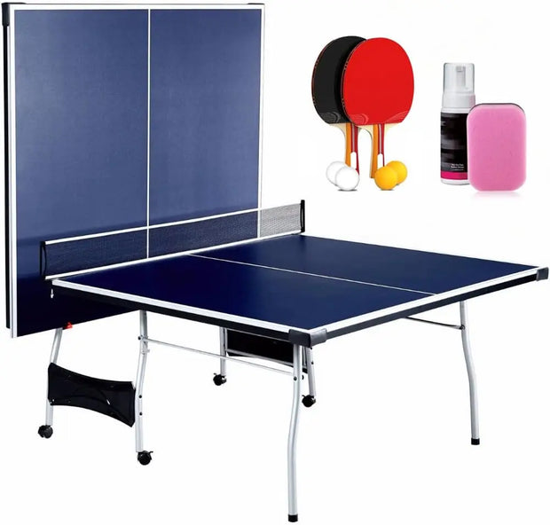 Foldable 4 Piece Ping Pong Table Tennis Set with Net, Paddles, Balls - Tournament Size, Quick Setup, Playback Mode