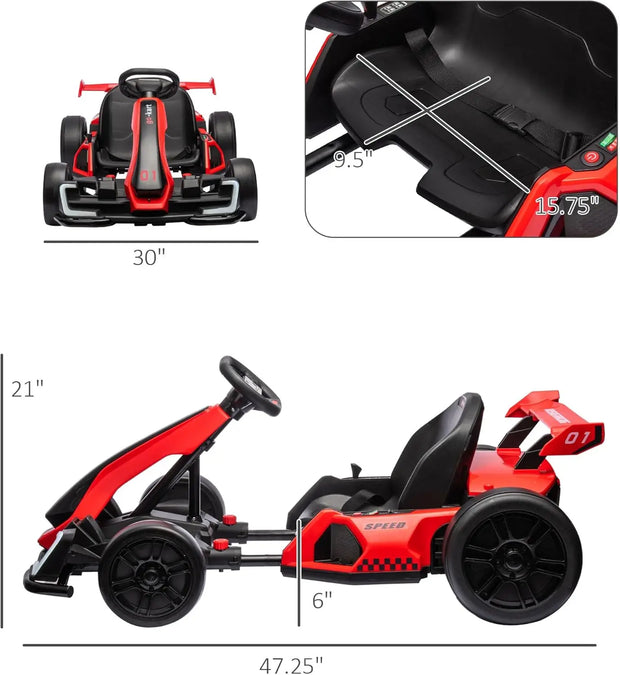 24V 7.5 MPH Electric Go Kart with Adjustable Seat, Drifting Car Battery Powered Ride on Toy Outdoor with Slow Start, Butto