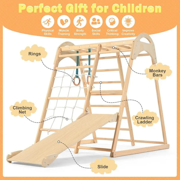 Gym Indoor Playground Climbing Toy for Toddlers, Wooden Montessori Climber Playest with Tent, Slid,