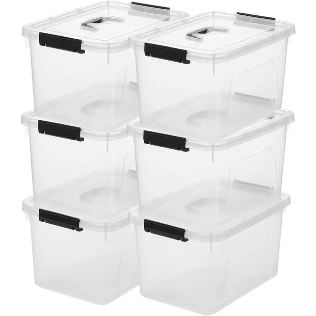 19 Quart Plastic Storage Bins with Lids, 6-Pack Stackable Clear Storage Organizing Box with Handle