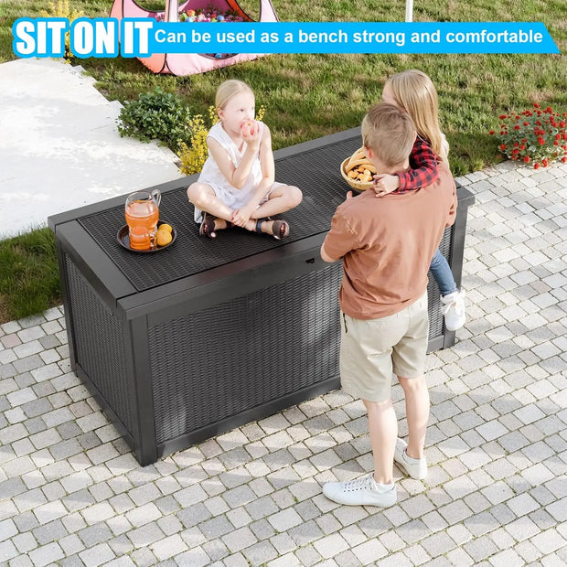 Large Resin Deck Box, Lockable Outdoor Storage Box for Patio Cushions Storage Furniture,Garden Tools, Pool Supplies, Weatherproo