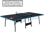 Black Blue Folding Rolling Table Tennis Table Indoor Ping Pong Table with 2 Paddles 2 Balls 1 Net and Post Set 4 Wheels for Easy