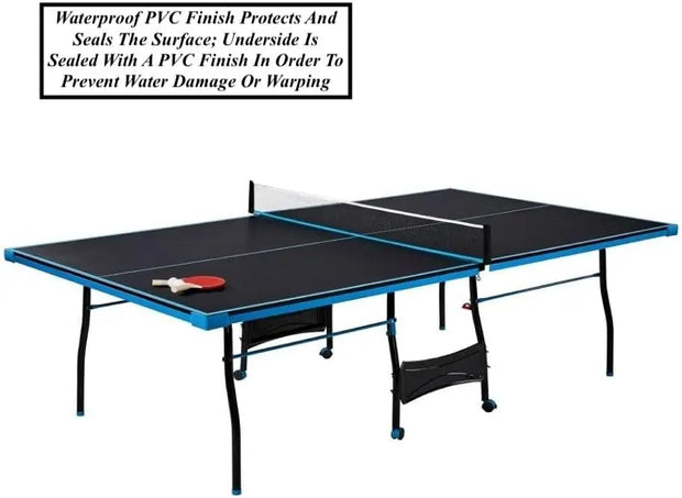 Black Blue Folding Rolling Table Tennis Table Indoor Ping Pong Table with 2 Paddles 2 Balls 1 Net and Post Set 4 Wheels for Easy