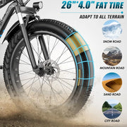 Electric Bike 26" x 4.0 Fat Tire Electric Bike with Peak 1000W , 25MPH , 48V 13AH Removable Lithium-ion Battery Up to 60 Miles