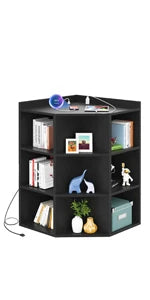 Corner Cabinet Storage with USB Ports and Outlets, Cube Toy Storage for Small Space, Wooden Cubby Bookshelf with 9 Cubes