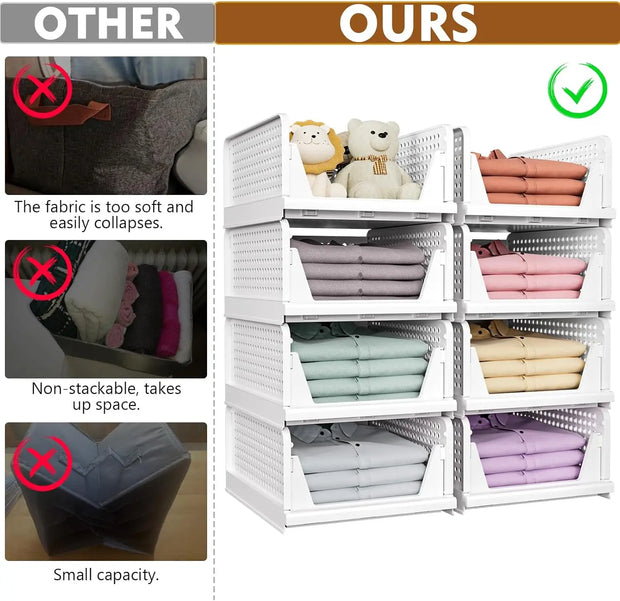 5 Pack Stackable Closet Organizer Box, Multifunctional & Foldable Closet Storage Basket for Bathroom Kitchen Laundry Room