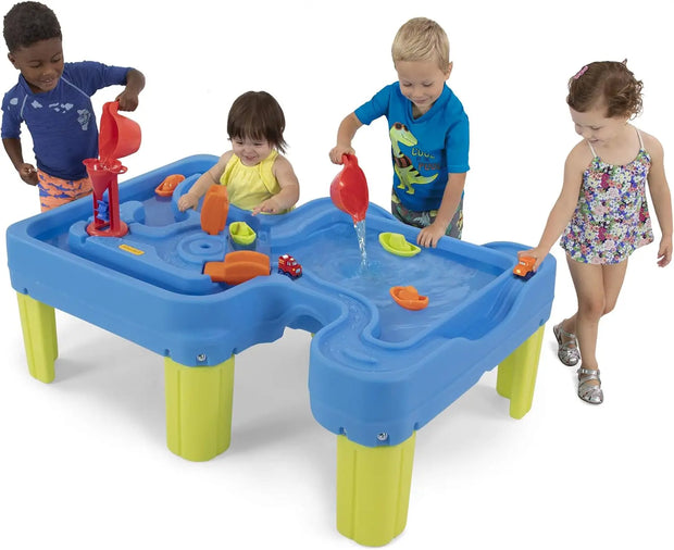 River and Roads Water Play Table, Outdoor Activity Table with Track Toys for Toddlers and Kids, 9 Accessories Inclu