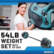 54 LB Perfect Barbell Weight Set for Home Gym with 55” padded Bar, Adjustable Weights for Exercise, Lifting and to Build Muscle