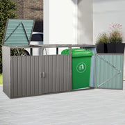 Outdoor Trash Can Storage 3 Bins,Garbage Bin Storage Shed with Waterproof Metal,Suitable for Garden Yard(Light Grey-3 Doors)