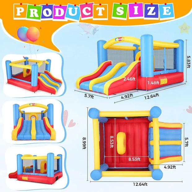 12.6FTx9FT Inflatable Bounce House with Double Slide Obstacle Bouncer, Indoor/Outdoor Bouncy House,