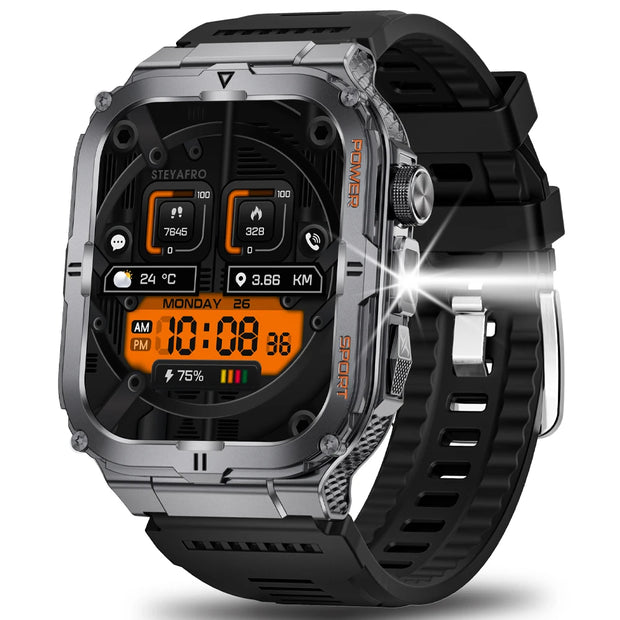 men's smartwatch, Bluetooth call tracker, military sports waterproof watch, digital fitness tracker smartwatch, LED flashlight