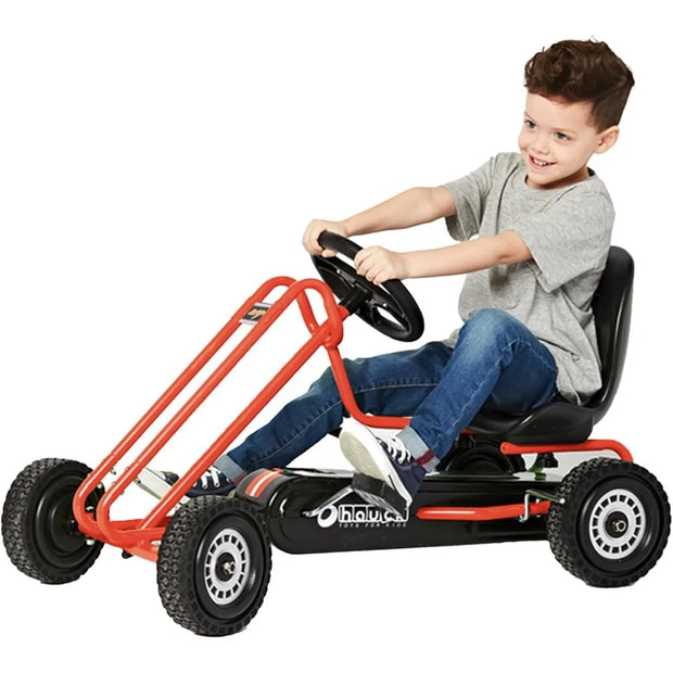 Lightning Ride On Pedal Go Kart Toy with Ergonomic Adjustable Bucket Seat, Handbrake, and Sharp Handling for Boys and Girls