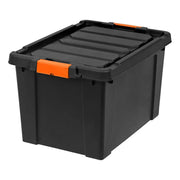 Lockable Lid Plastic Storage Bins Stackable Totes Heavy Duty Containers Black Finish 19 Gal.