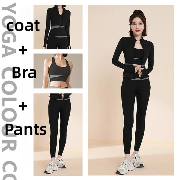 UFO002 Women's 2-3 Piece Quick Dry Long Sleeve Sports Set Professional Running Yoga Pilates Fitness Training Autumn Wear