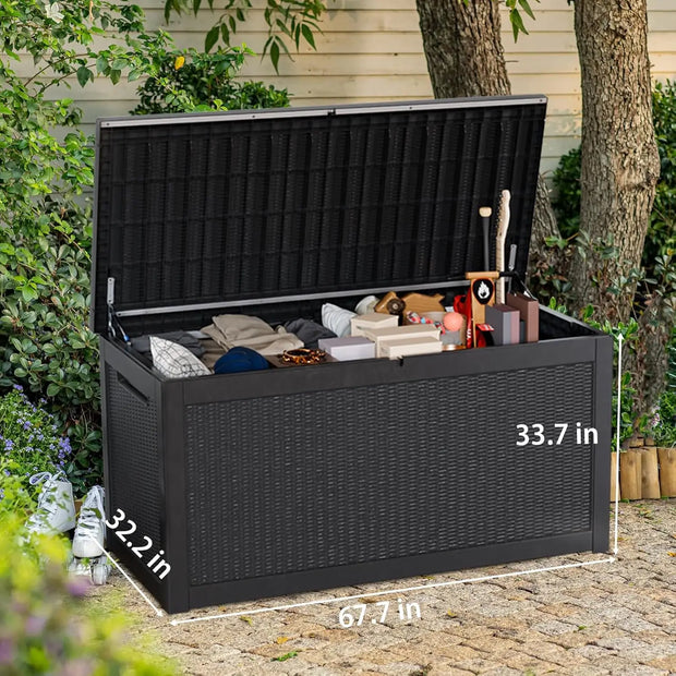 Resin Deck Box 230 Gallon, Indoor Outdoor Storage Boxes Lockable, Waterproof Storage Bin, Large Organization and Storage for Pat