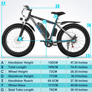 Electric Bike 26" x 4.0 Fat Tire Electric Bike with Peak 1000W , 25MPH , 48V 13AH Removable Lithium-ion Battery Up to 60 Miles