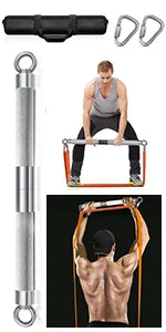 Portable Extra Heavy Home Gym Resistance Band Bar Set with 4 Stackable Resistance Bands,Detachable Full Body Workout Equipment E