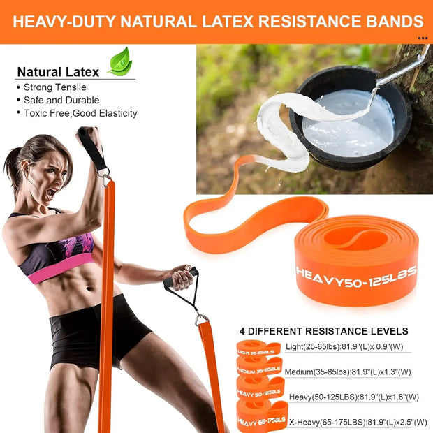 Portable Extra Heavy Home Gym Resistance Band Bar Set with 4 Stackable Resistance Bands,Detachable Full Body Workout Equipment E