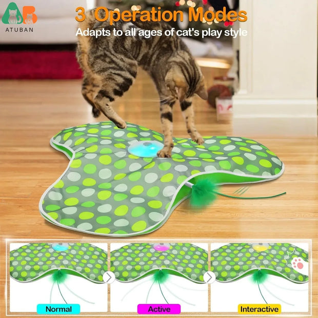 Interactive Cat Toys Rechargeable,Moving Concealed Feathers,Real Mouse Squeaky,Touch Activated Cat Kitten Toy Cat Exercise Toys