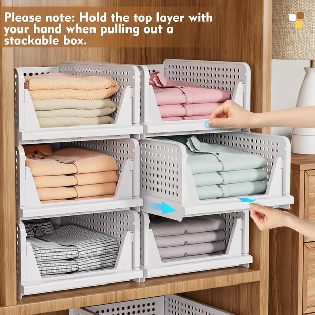 5 Pack Stackable Closet Organizer Box, Multifunctional & Foldable Closet Storage Basket for Bathroom Kitchen Laundry Room