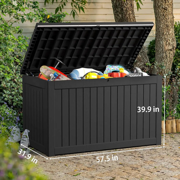 Resin Deck Box 230 Gallon, Indoor Outdoor Storage Boxes Lockable, Waterproof Storage Bin, Large Organization and Storage for Pat