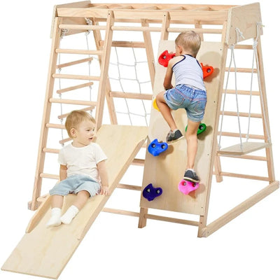 Climbing Toy for Toddler, Indoor Jungle Gym with Slide, Climbing Rock/Net, Monkey Bars, Swing, Rope