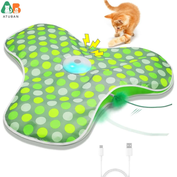 Interactive Cat Toys Rechargeable,Moving Concealed Feathers,Real Mouse Squeaky,Touch Activated Cat Kitten Toy Cat Exercise Toys