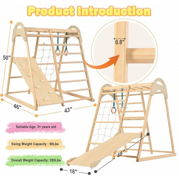 Gym Indoor Playground Climbing Toy for Toddlers, Wooden Montessori Climber Playest with Tent, Slid,