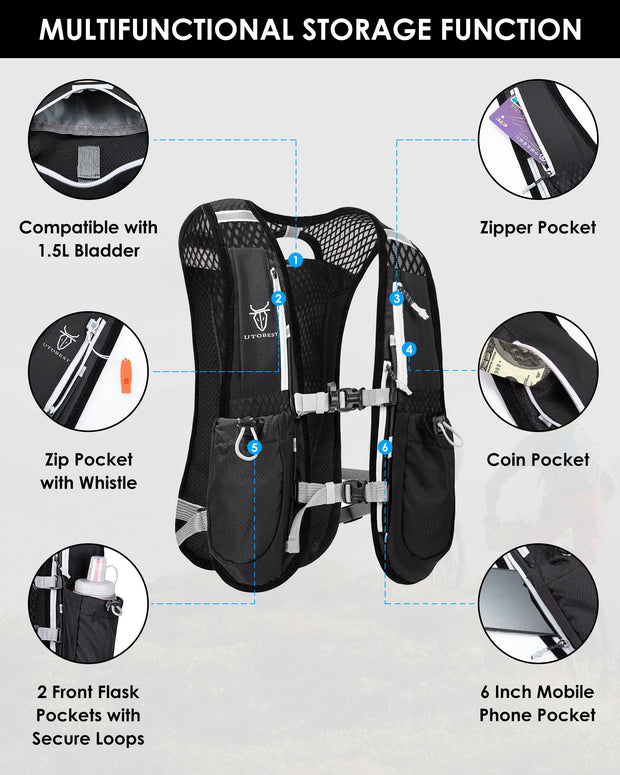 UTOBEST Trail Running Backpack 5L Ultra Lightweight Hydration Vest with 1.5L Water Bladder for Bicycle Marathon Hiking