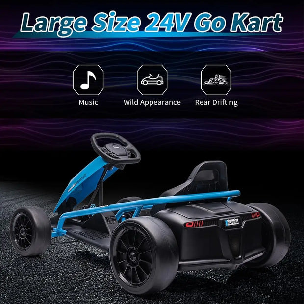 Kart for Kids, 24V 9Ah Battery Two 300W Motors, 8MPH Fast Drifting Circling Car, Electric Ride Toy Slow Start Functio