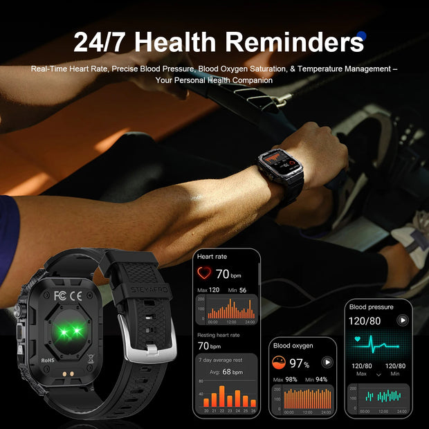 men's smartwatch, Bluetooth call tracker, military sports waterproof watch, digital fitness tracker smartwatch, LED flashlight