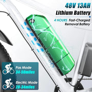 Electric Bike 26" x 4.0 Fat Tire Electric Bike with Peak 1000W , 25MPH , 48V 13AH Removable Lithium-ion Battery Up to 60 Miles