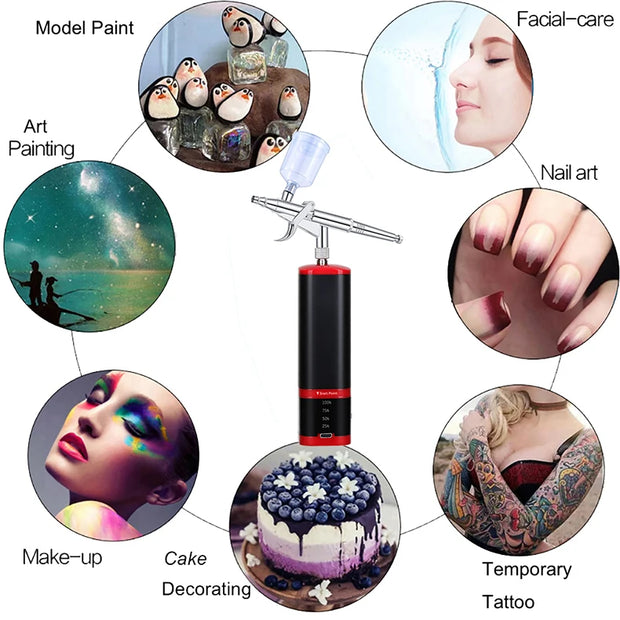 Rechargeable Airbrush Barber Toy Model Helmet TshirtPaint Art Craft Textile Mural Cosmetic Makeup Nail Beauty Cake Compressor