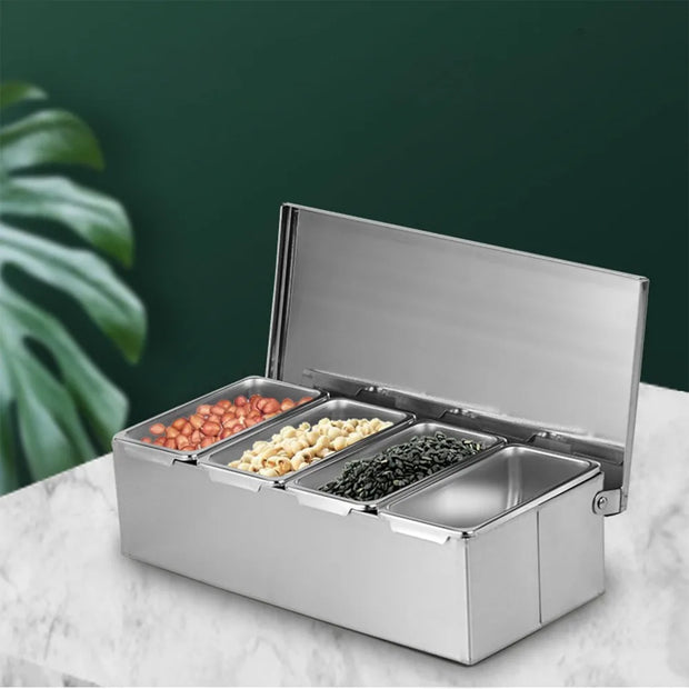 4 Compartment Stainless Steel Seasoning Box Trays, Keep Kitchen Organized, Versatile for All Seasonings,Seasoning Box Trays