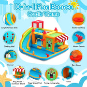 Inflatable Bounce House Water Slide, Bounce House for Kids with Toy Market Stand Splash Pool Bouncer Climbing Wall Water Gun