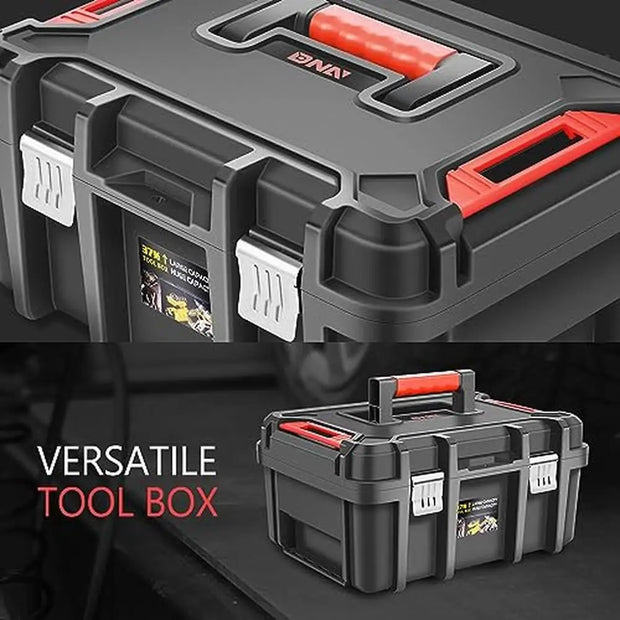 Portable Lockable Tool Boxes Set Removable Tray Large Capacity Garage Workshop Organizer Storage Stainless Steel Plastic