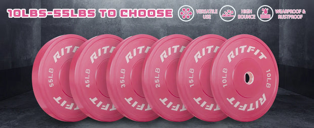 Pink Weight Plates, 2 Inch Ol ympic Barbell Weight Plate, Bumper Plates With Steel Insert, pink weights for Gym and Home